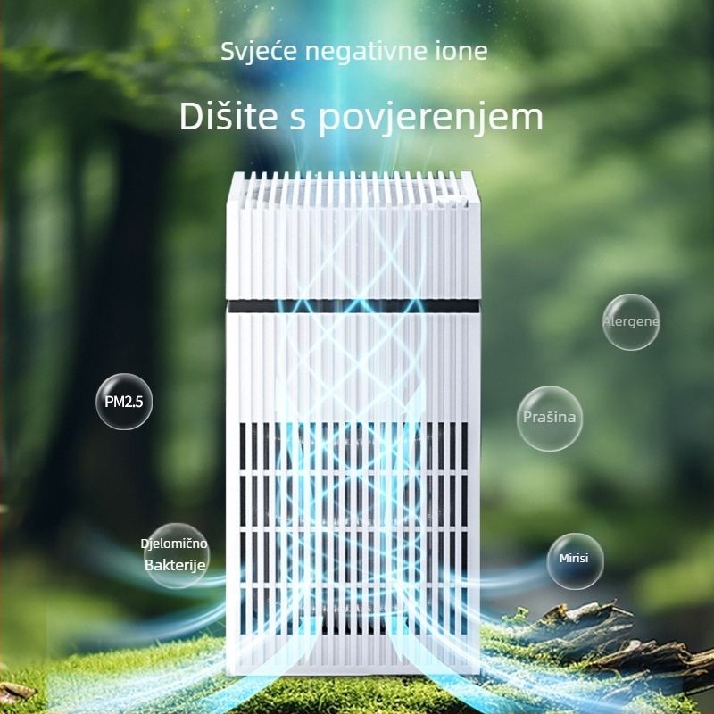 Desktop uređaj za pročišćavanje zraka za dom: uklanja formaldehid, mirise i dlake kućnih ljubimaca; UV + HEPA tehnologija; 50 m3/h, buka <36 dB, USB napajanje, bez instalacije, pogodan za 21–30 m2