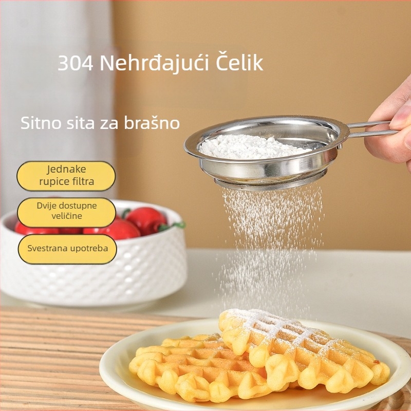 Hena 304 nehrđajući čelik, ručno sito za brašno, mreža 40, za posipanje šećera i kakaa u prahu, kućno sito za pečenje