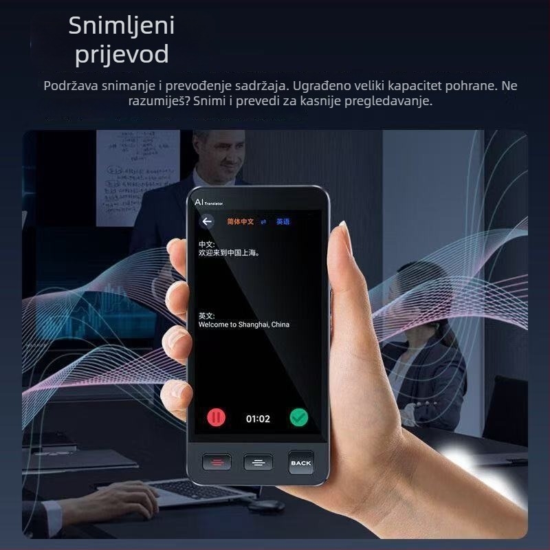 Pametni AI prevoditelj s offline prijevodom i prevođenjem putem fotografije, istovremeni prijevod, model M80, podrška više jezika, Bluetooth domet 10 m