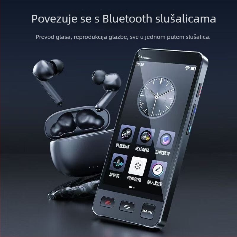 Pametni AI prevoditelj s offline prijevodom i prevođenjem putem fotografije, istovremeni prijevod, model M80, podrška više jezika, Bluetooth domet 10 m