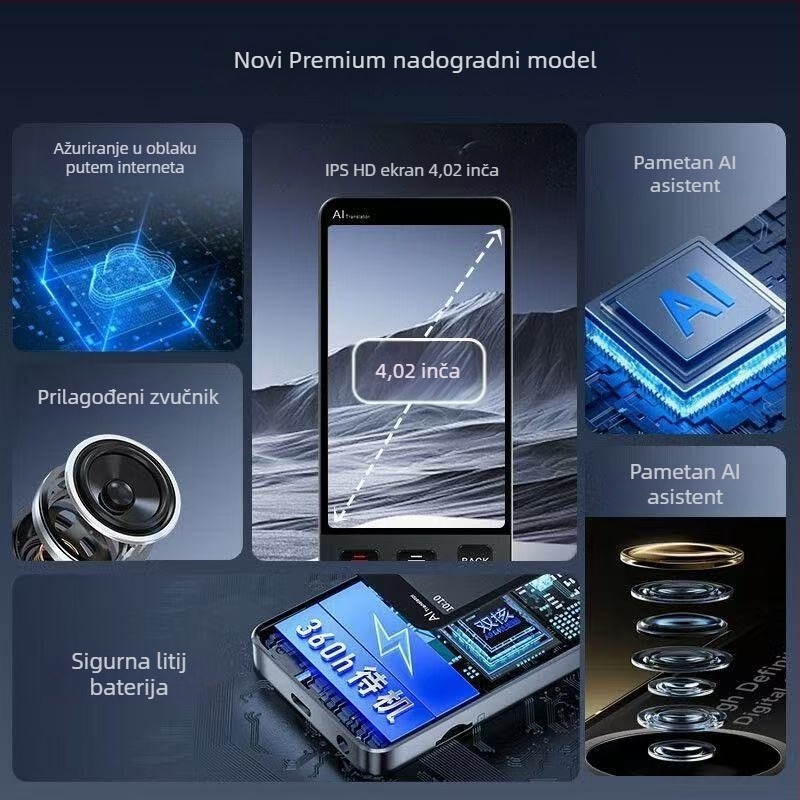 Pametni AI prevoditelj s offline prijevodom i prevođenjem putem fotografije, istovremeni prijevod, model M80, podrška više jezika, Bluetooth domet 10 m