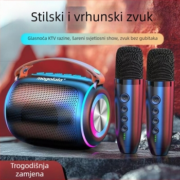 Karaoke mikrofon s ugrađenim zvučnikom, ručni, dvokanalni, snažan bas, za kućnu upotrebu