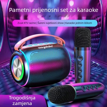 Karaoke mikrofon s ugrađenim zvučnikom, ručni, dvokanalni, snažan bas, za kućnu upotrebu