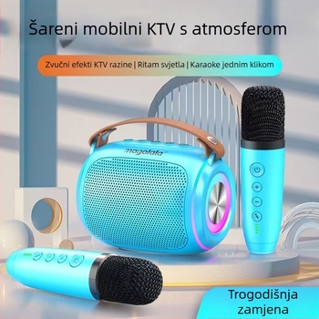 Karaoke mikrofon s ugrađenim zvučnikom, ručni, dvokanalni, snažan bas, za kućnu upotrebu