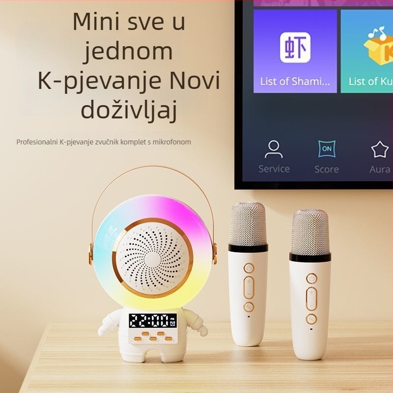 Bluetooth zvučnik s mikrofonom, Astronaut Karaoke za kućnu i vanjsku upotrebu, 5W, Bluetooth 5.3, 40Hz–20kHz, domet 20m, ugrađena baterija 500–800mAh