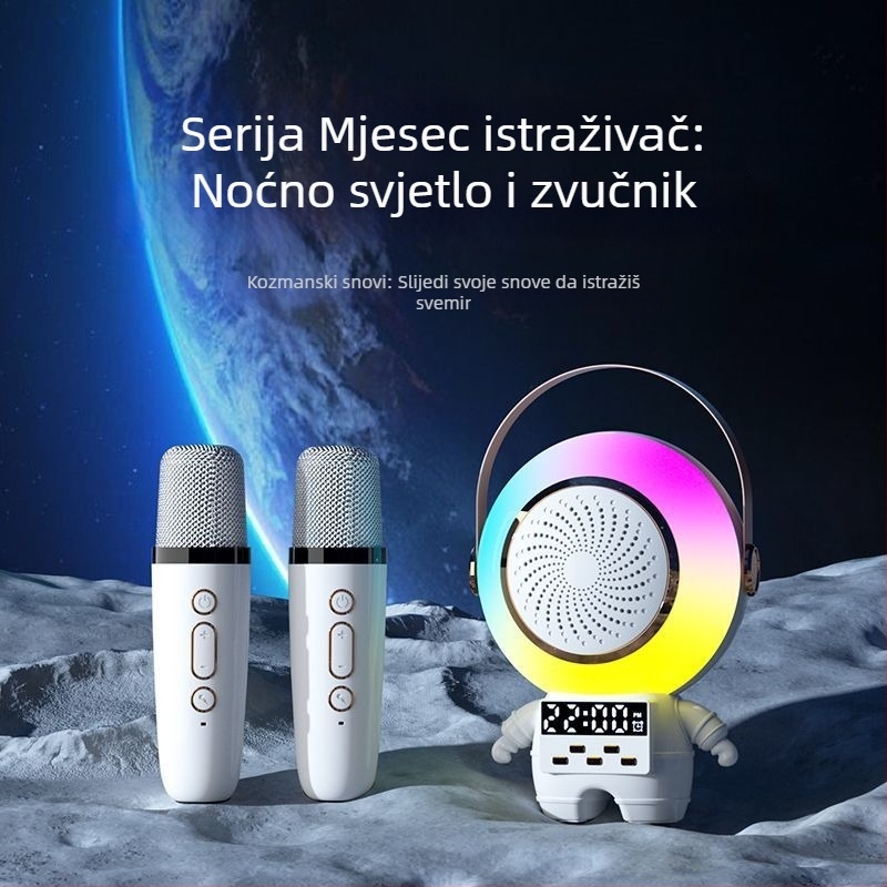 Bluetooth zvučnik s mikrofonom, Astronaut Karaoke za kućnu i vanjsku upotrebu, 5W, Bluetooth 5.3, 40Hz–20kHz, domet 20m, ugrađena baterija 500–800mAh