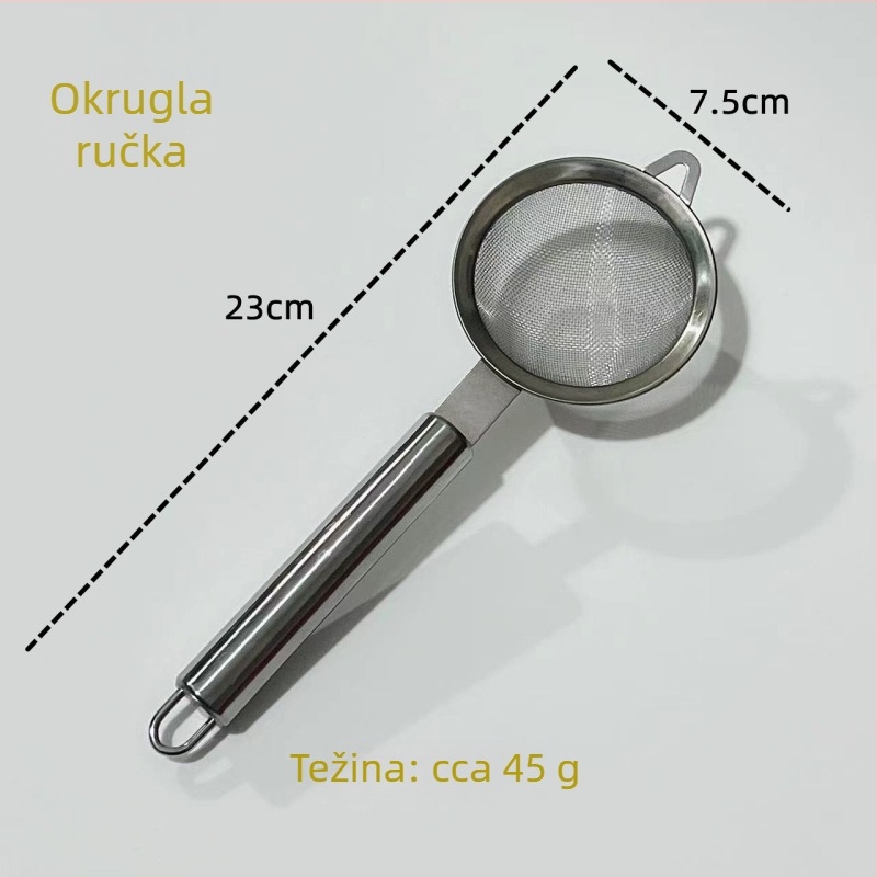 Nerđajuće čelično sito s okruglom drškom – mrežasti filtr za brašno, moderan minimalistički stil, tiskanje logotipa dostupno, lansirano 2024