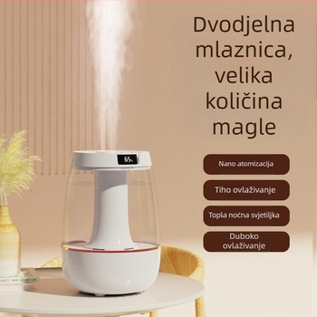 Ovlaživač zraka, model JH-020H, dvije mlaznice magle, spremnik 2.6–4.0 L, pogodan za 21–30 m², buka ispod 36 dB, tajmer preko 8 sati