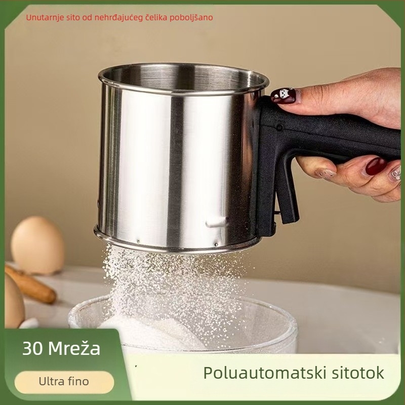 Sito za brašno od nehrđajućeg čelika, ručno poluautomatno, s finom mrežom, za pečenje