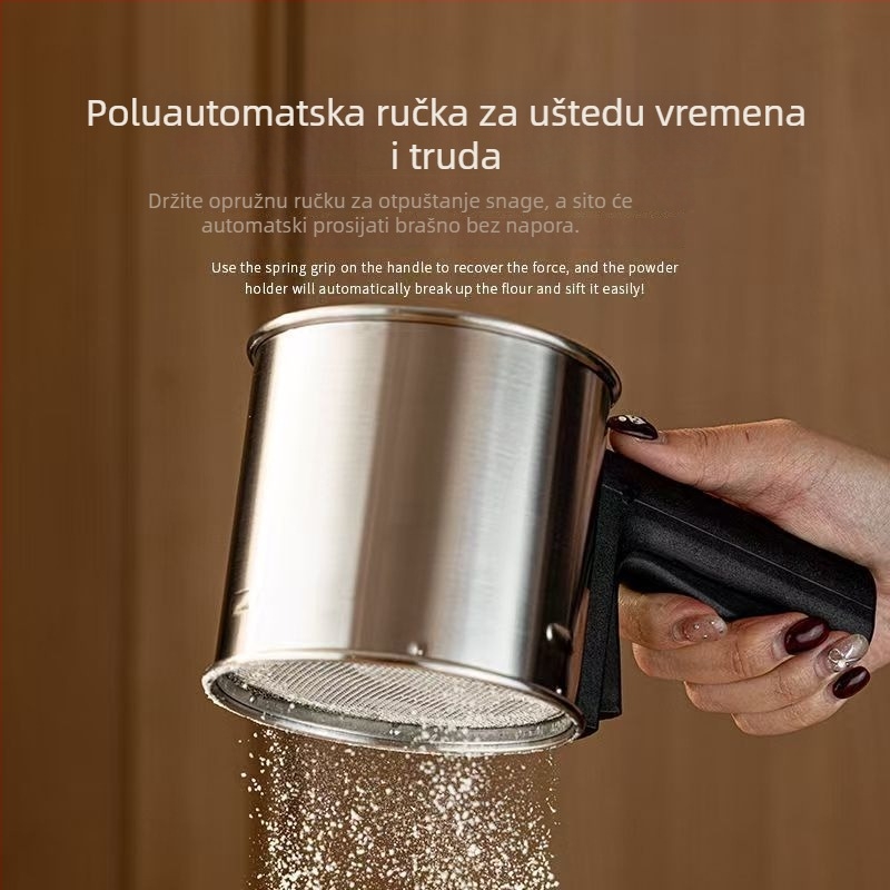 Sito za brašno od nehrđajućeg čelika, ručno poluautomatno, s finom mrežom, za pečenje