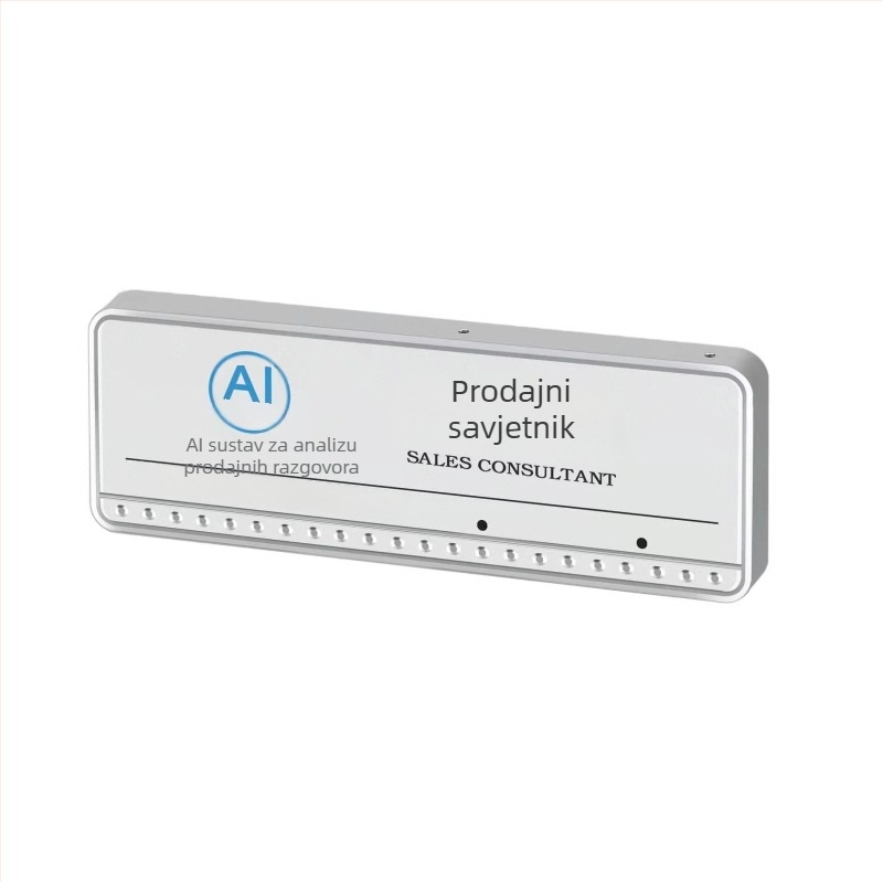 WiFi pametni bedž, tanak i kompaktan, s duljim kontinuiranim snimanjem — AI inteligencija, Windows OS, Bluetooth podrška, bežična veza WiFi na usmjerivač, domet 1,5–4 m; značajke: semantička analiza, obrada govora, podjela uloga.