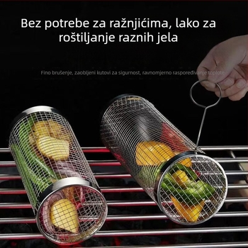 Okrugli koš za roštilj od nehrđajućeg čelika — prijenosni, lako se čisti, ne lijepi, mreža za roštilj