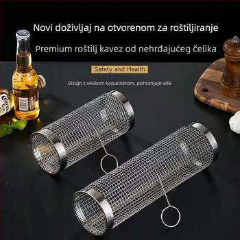 Okrugli koš za roštilj od nehrđajućeg čelika — prijenosni, lako se čisti, ne lijepi, mreža za roštilj