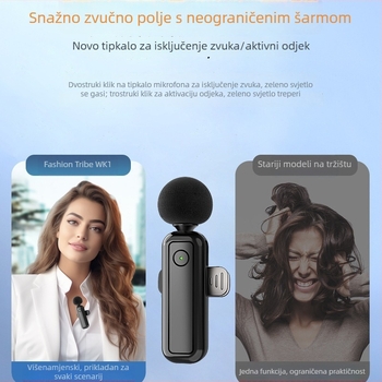 Bežični lavalier mikrofon s redukcijom šuma za prijenos uživo i snimanje videa — mini Bluetooth mikrofon