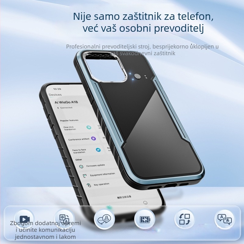 Uređaj za prijevod s AI real-time prijevodom, Bluetooth, domet 10 m, kućište od ABS+PC+aluminijske legure