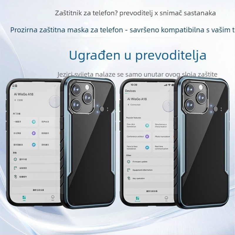 Uređaj za prijevod s AI real-time prijevodom, Bluetooth, domet 10 m, kućište od ABS+PC+aluminijske legure