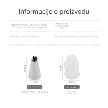 Set od 25 nastavaka za ukrašavanje od nehrđajućeg čelika, s kutijom za pohranu