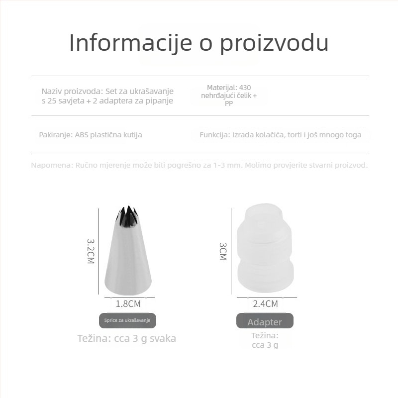 Set od 25 nastavaka za ukrašavanje od nehrđajućeg čelika, s kutijom za pohranu