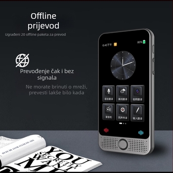 D1c međunarodni prevoditelj s istodobnim tlumačenjem, Android, Bluetooth, domet bežične 10 m, upravljanje gumbima i dodirnim zaslonom, video pozivi, ChatGPT integracija, ABS kućište, 185 g