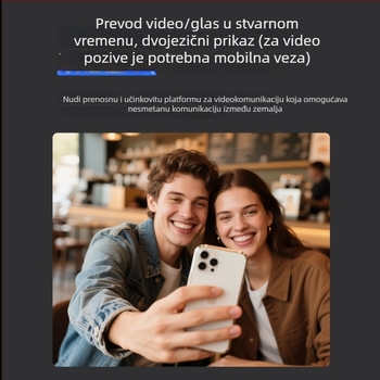 D1c međunarodni prevoditelj s istodobnim tlumačenjem, Android, Bluetooth, domet bežične 10 m, upravljanje gumbima i dodirnim zaslonom, video pozivi, ChatGPT integracija, ABS kućište, 185 g