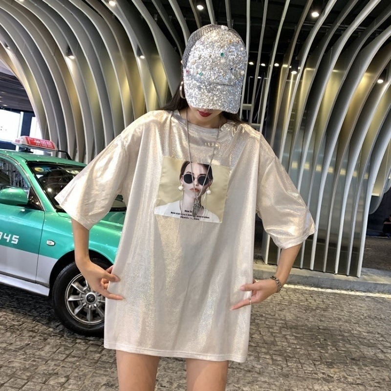 Ženska široka majica s kratkim rukavima, okrugli izrez, ljetna sezona 2023, street hipster stil