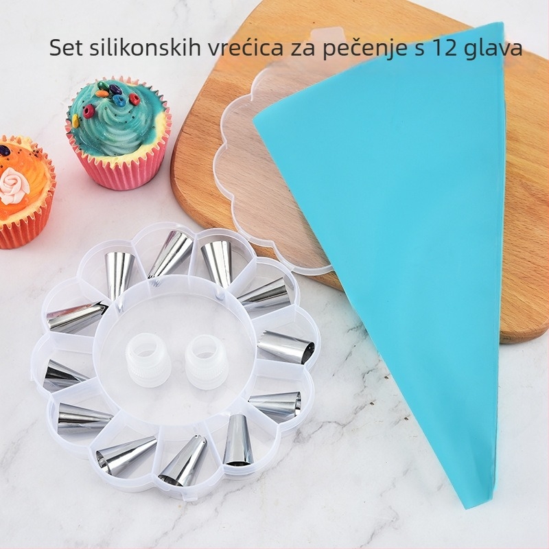 New Ruikang Set od 12 nehrđajućih vrhova za špricanje s silikonskom vrećom za ukrašavanje torti