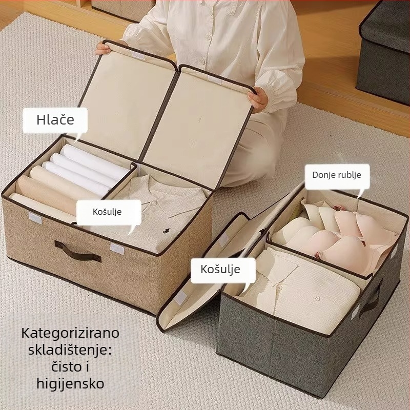Kutija za pohranu donjeg rublja s poklopcem i pregradama - netkana tkanina, 20–30 L kapacitet, pohrana u ormaru