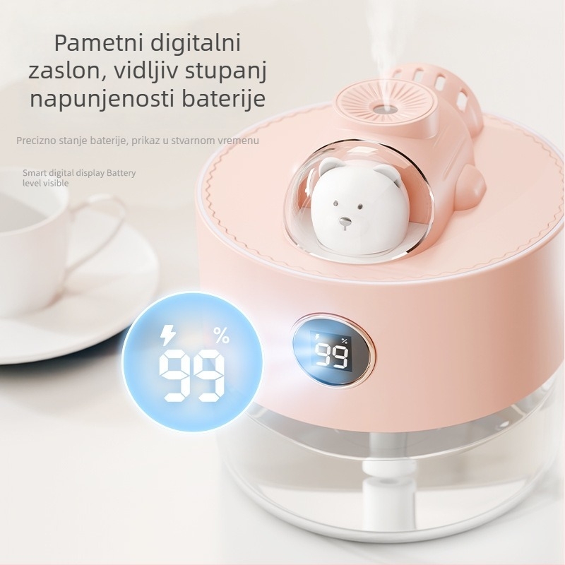 Ultrazvučni ovlaživač, 2 izlaza magle, USB napajanje, spremnik 0,5–1 L, buka 36–45 dB