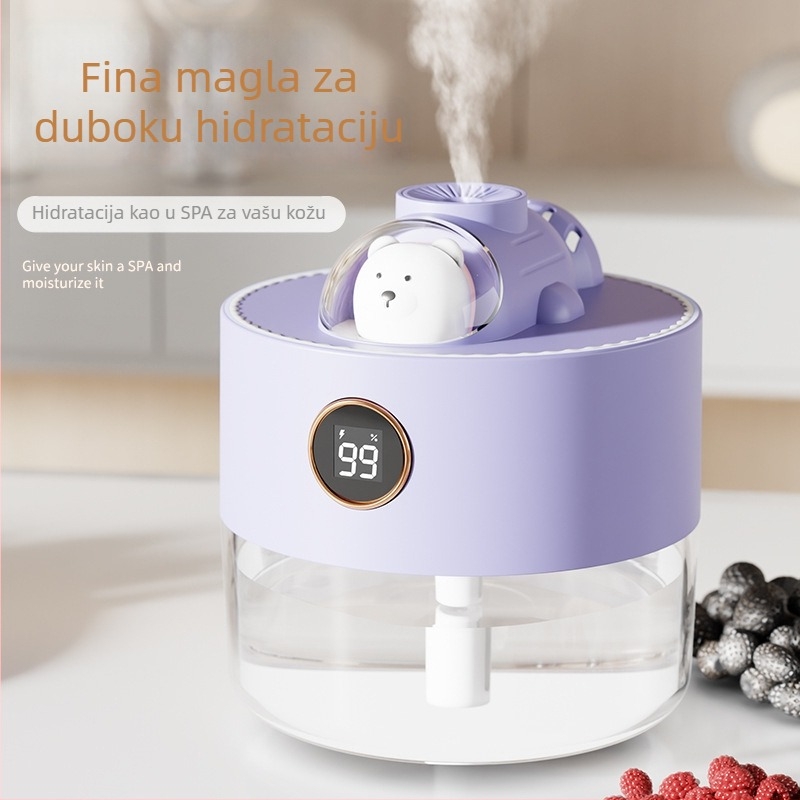 Ultrazvučni ovlaživač, 2 izlaza magle, USB napajanje, spremnik 0,5–1 L, buka 36–45 dB