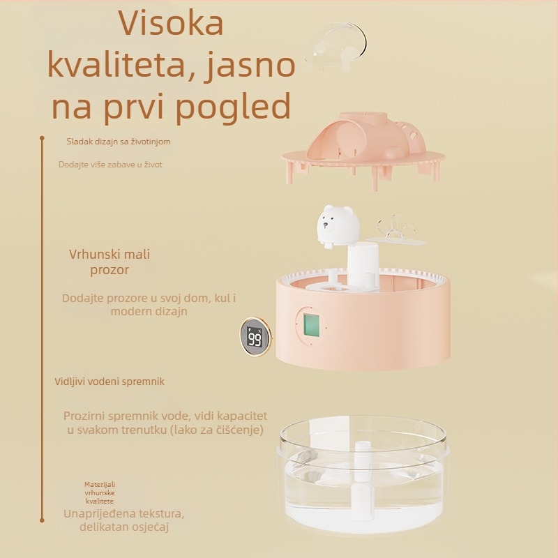 Ultrazvučni ovlaživač, 2 izlaza magle, USB napajanje, spremnik 0,5–1 L, buka 36–45 dB