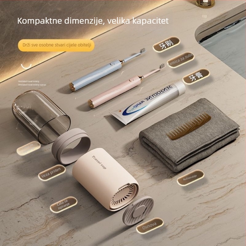 Putni set čašice za ispiranje usta s pretincem za pastu i četkicu za zube, plastika, Yishe, otisak logotipa, prilagodljiv