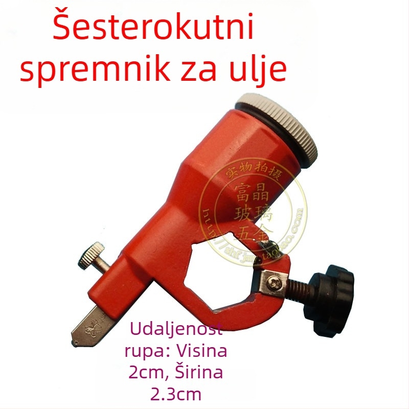 Šesterokutna T-oblik staklena glava noža sa staklenim ravnalom i posudom za ulje, model 001, za preradu stakla