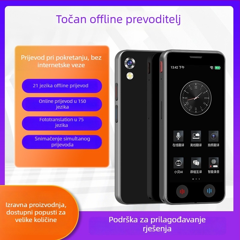 A40Lite Pametni offline prevoditelj – burmanski, vijetnamski, persijski, ujgurski; Android; Bluetooth; doseg 10 m; Glasovni asistent