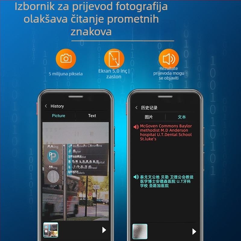 A40Lite Pametni offline prevoditelj – burmanski, vijetnamski, persijski, ujgurski; Android; Bluetooth; doseg 10 m; Glasovni asistent