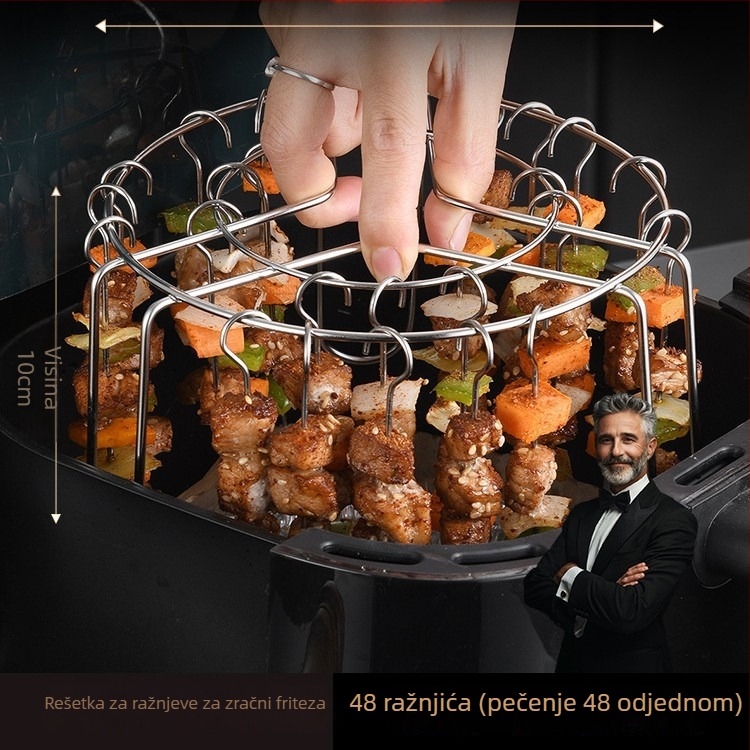 Rešetka od nehrđajućeg čelika za air fryer, okrugli oblik, vertikalno viseća, uklonjiva i lako se čisti