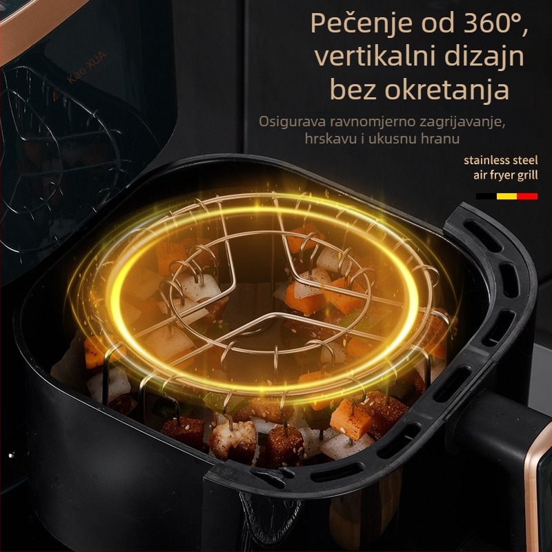 Rešetka od nehrđajućeg čelika za air fryer, okrugli oblik, vertikalno viseća, uklonjiva i lako se čisti