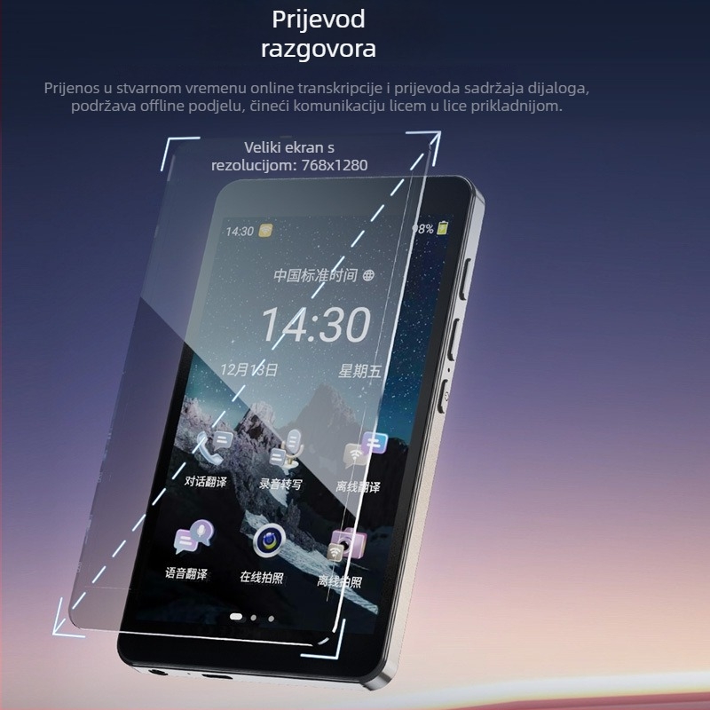 AI offline prevoditelj sa simultanim prijevodom, podrška za 138 zemalja, Type-C sučelje, kamera 5.0 MP, ABS kućište 125 g