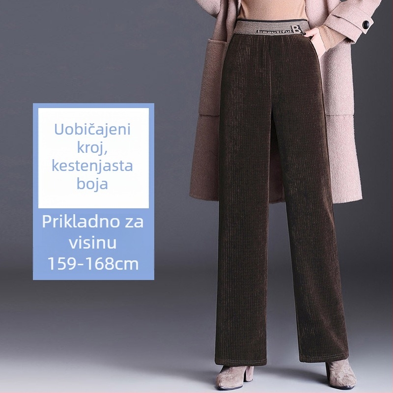 Pantalone od chenille širokog kroja s flis podstavom, visokim strukom, debeli