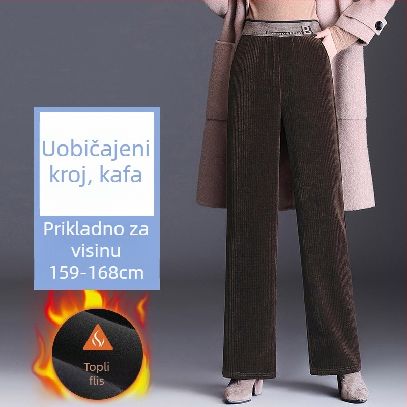 Pantalone od chenille širokog kroja s flis podstavom, visokim strukom, debeli