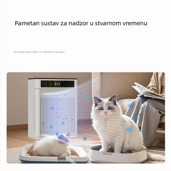 Desktop uređaj za uklanjanje mačjih dlaka i pročišćivač zraka — uklanjanje mirisa i peludi, tihi rad <36 dB, protok zraka <50 m³/h, pogodan za prostorije do 10 m²