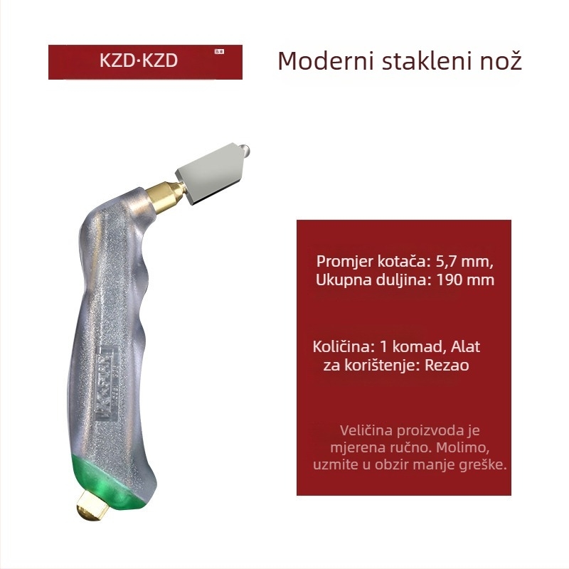 Rezač stakla s dijamantnim kotačem, protukliznim valjkom, za rezanje stakla, keramičkih pločica i ogledala