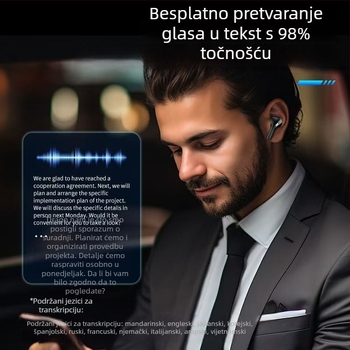 AI prijevodne slušalice: Bluetooth 5.4, domet 10 m, niski kašnjenje za e-sport, trajanje baterije 4–8 sati, vodootporne