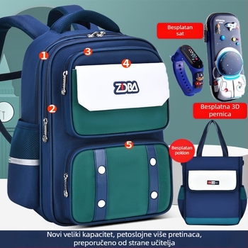 Unisex školska torba za osnovnu školu, poliester, karirani uzorak, zakrivljene naramenice, za razrede 1-2.