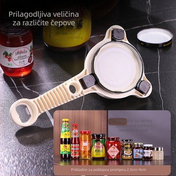 Višenamjenski otvarač za konzerve i boce — plastično kućište, otvara navojne čepove i staklene boce