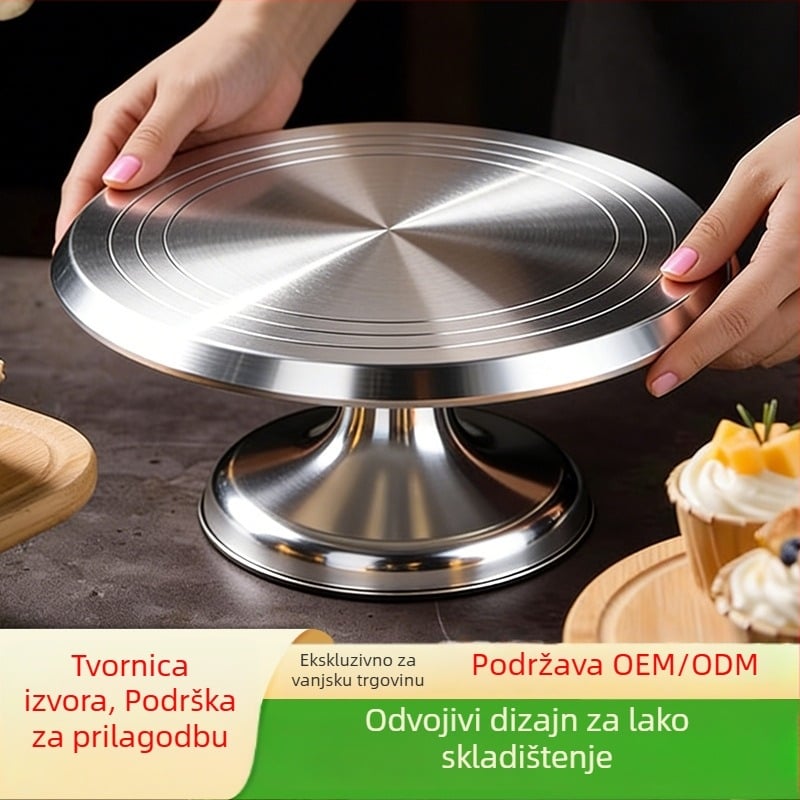 Okretni tanjur za ukrašavanje torti od aluminijske legure s protukliznim prstenom, prehrambene kvalitete, ručni rad