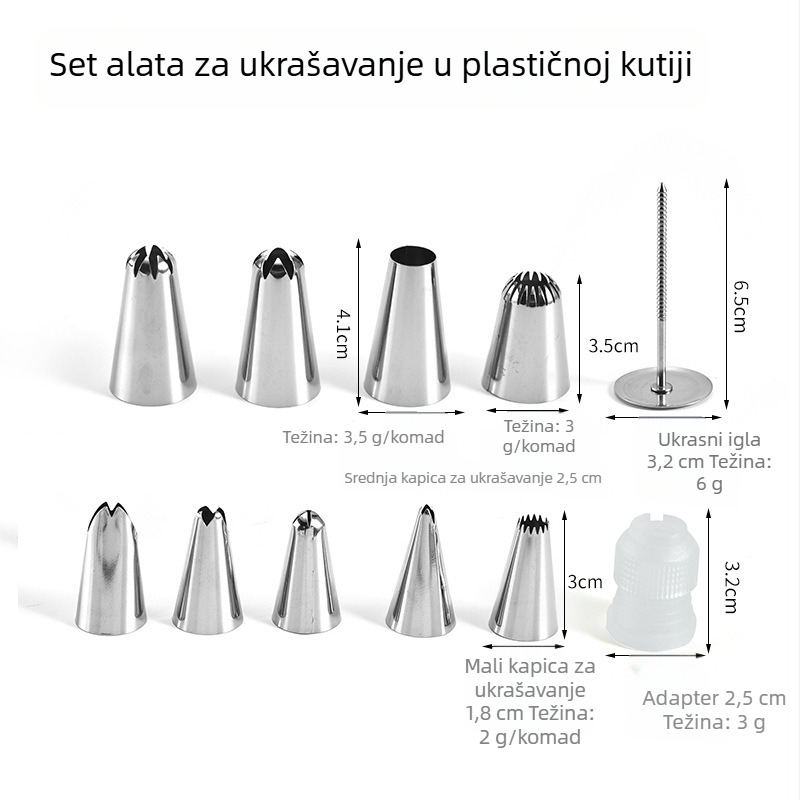 Set mlaznica za ukrašavanje torti, nehrđajući čelik 430 + PP, za dekoriranje torti, moderni minimalistički stil, blister pakiranje (2014)