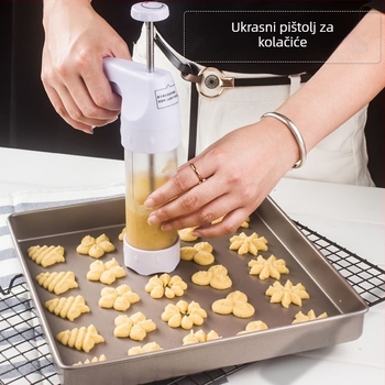 Dekorativni pištolj za kekse – set mlaznica i vrećica za ukrašavanje, nehrđajući čelik 304/316, alat za pečenje