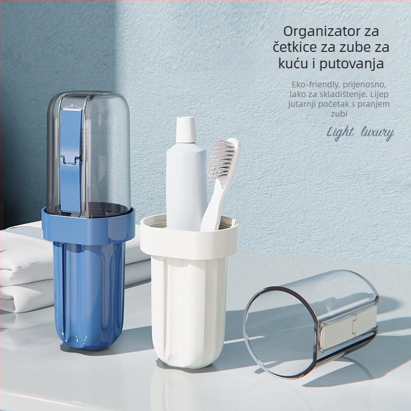 Plastična kutija za pohranu četkice za zube – prijenosni putni set s čašom za ispiranje usta, kutijom za pastu za zube i stomatološkim alatima