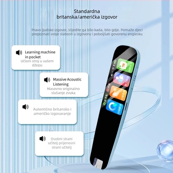 Kinesko-englenska inteligentna olovka za čitanje na točkama za učenike od osnovne do srednje škole, s glasovnim prijevodom i sinhronizacijom tečaja; ABS kućište; punjiva litijska baterija