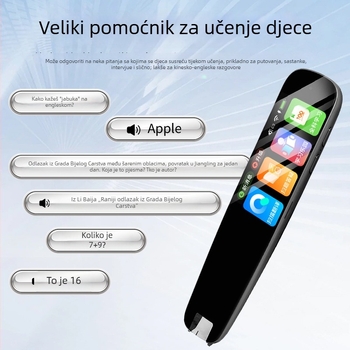 Kinesko-englenska inteligentna olovka za čitanje na točkama za učenike od osnovne do srednje škole, s glasovnim prijevodom i sinhronizacijom tečaja; ABS kućište; punjiva litijska baterija